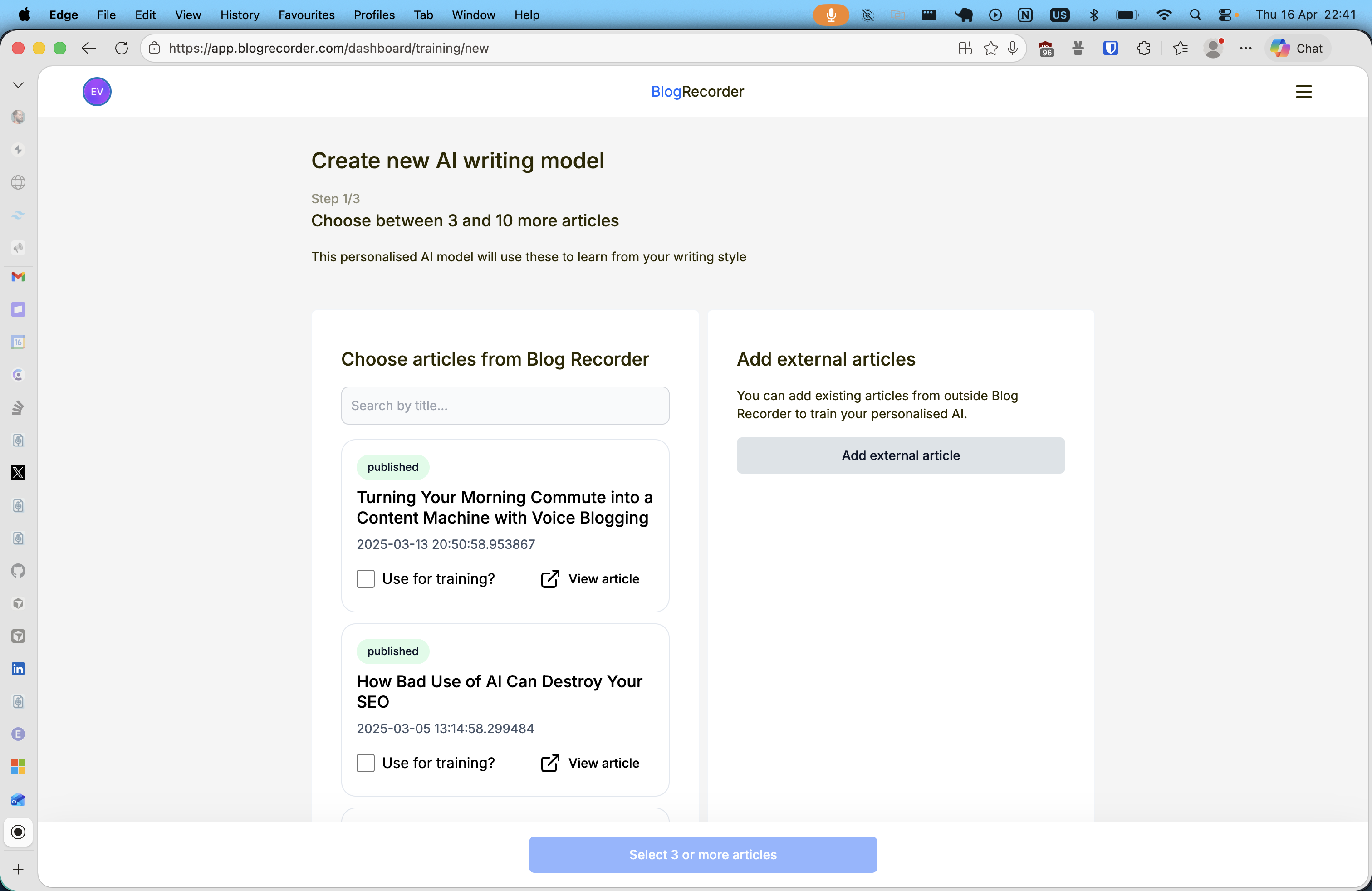 Blog Recorder training a personal AI model