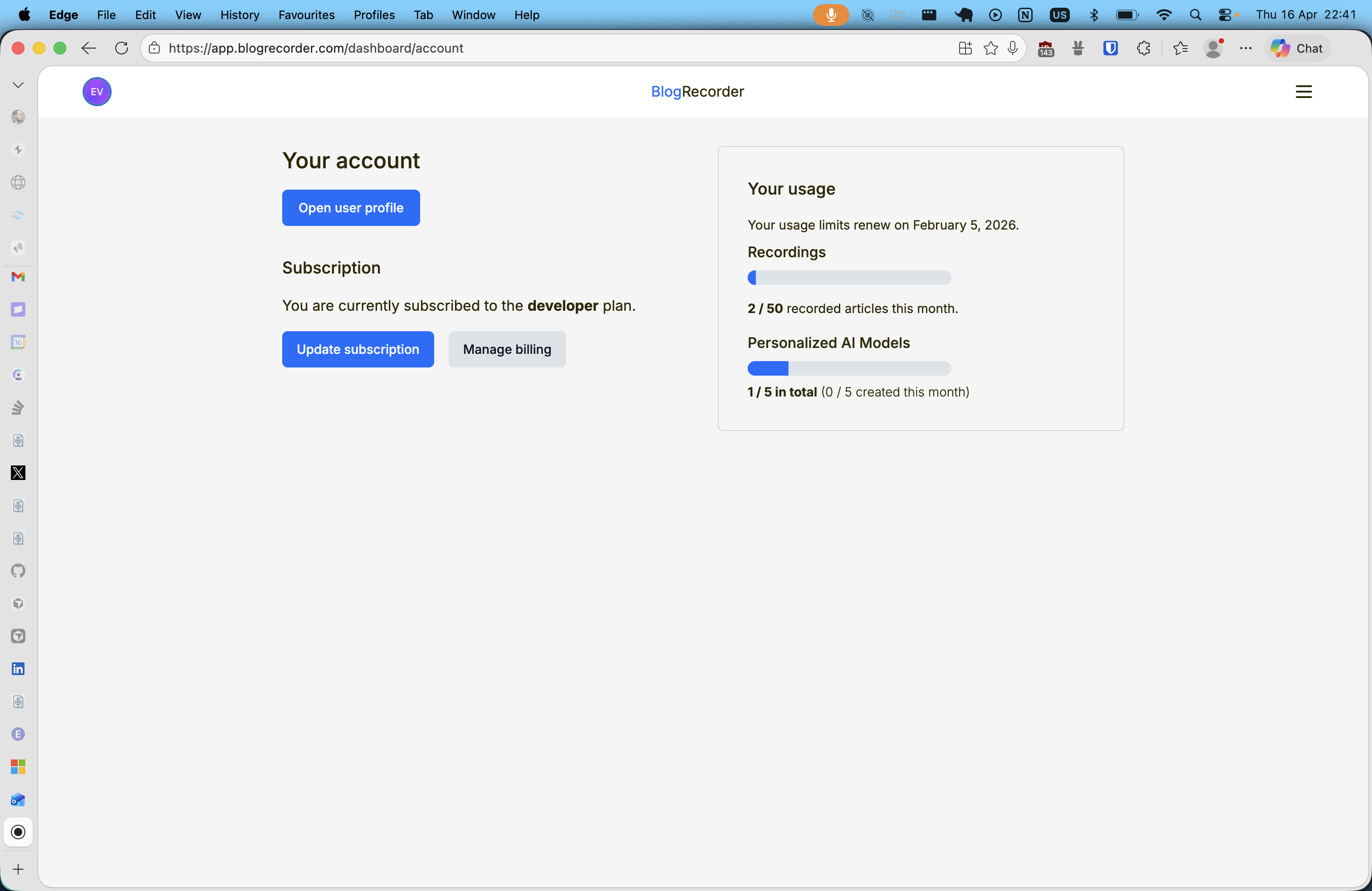 Blog Recorder usage limits