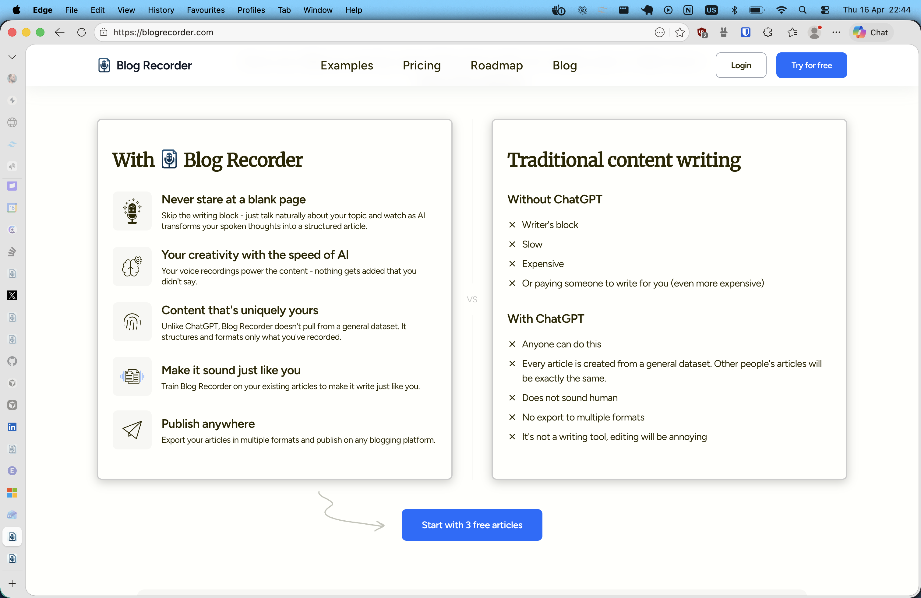 Blog Recorder marketing site comparison