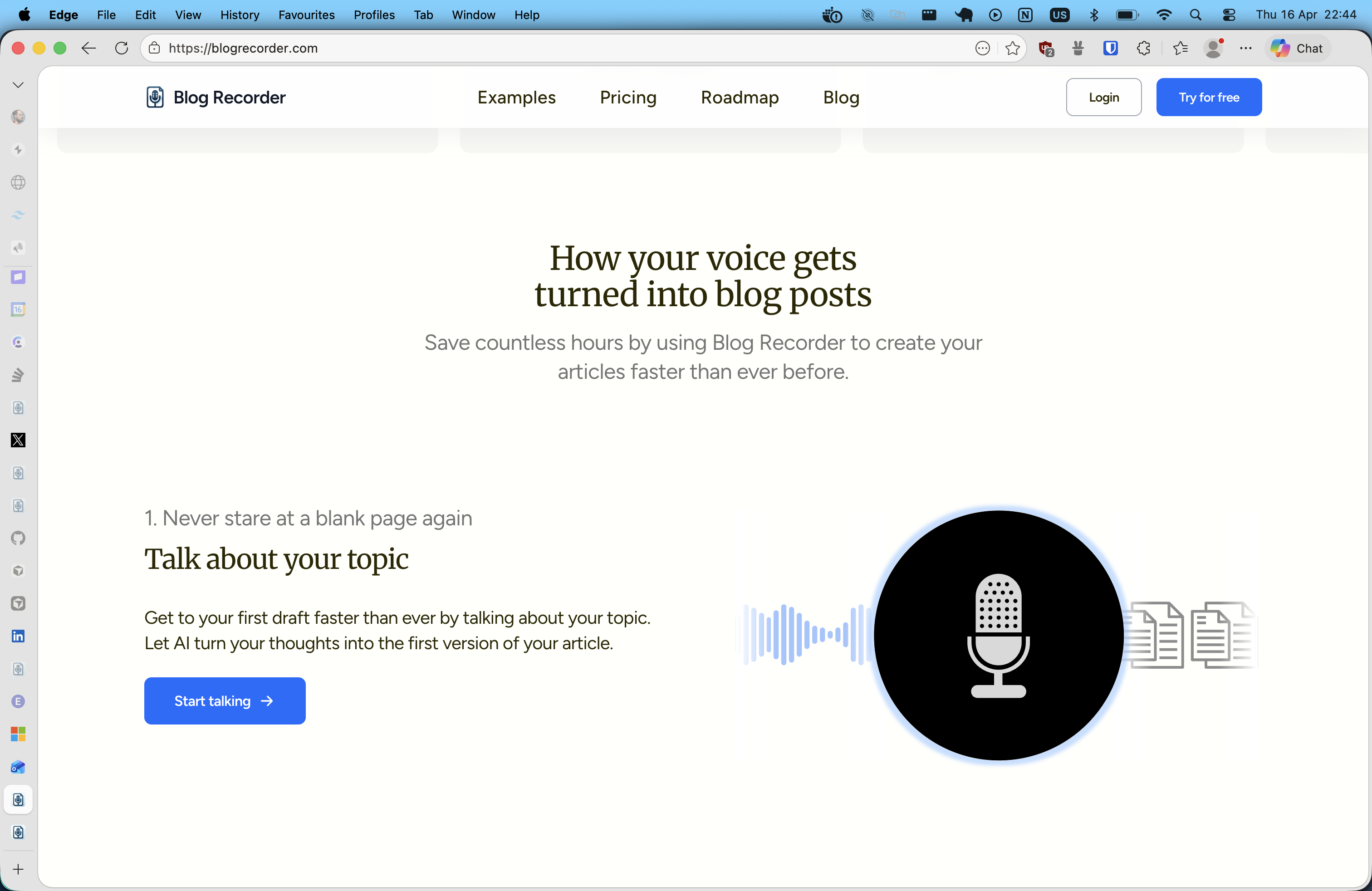 Blog Recorder marketing site how it works step 1