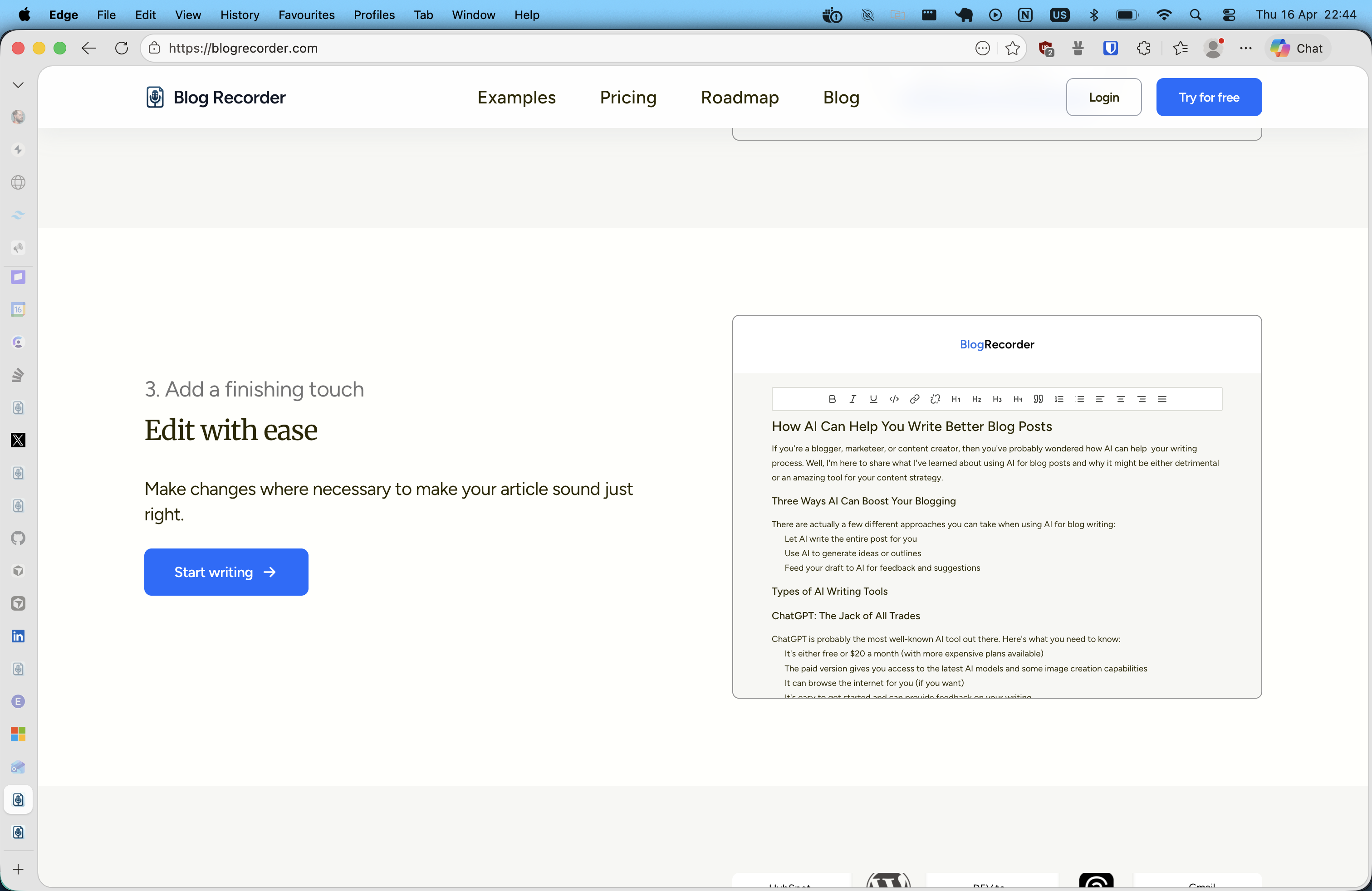 Blog Recorder marketing site how it works step 3