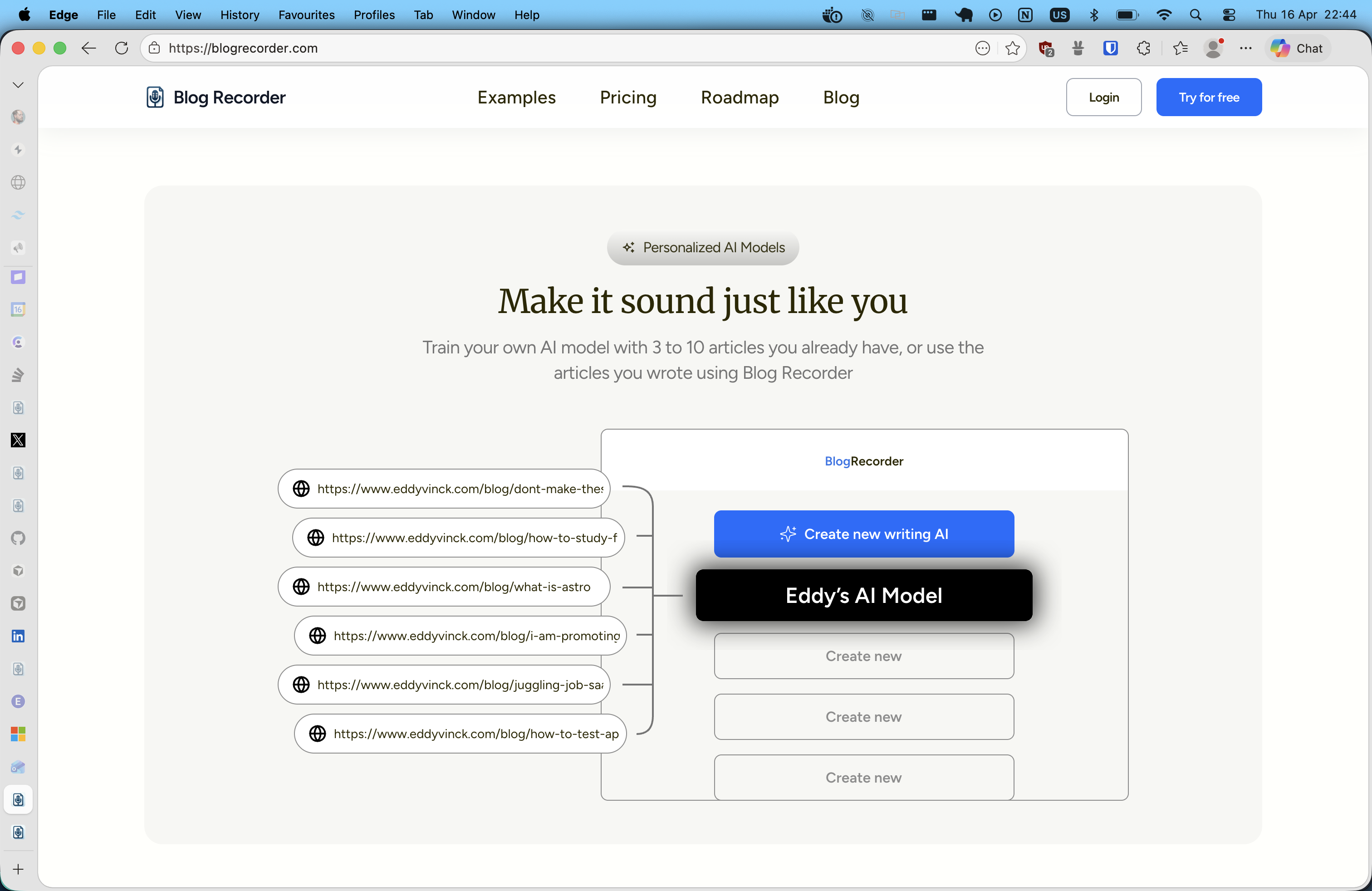Blog Recorder marketing site personalized AI